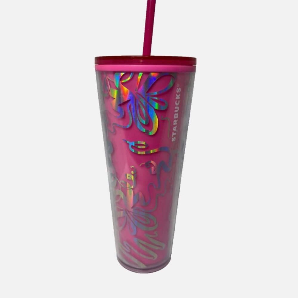 Starbucks Studded Tumbler with Straw - 2021 Pink and Silver Ribbon Venti